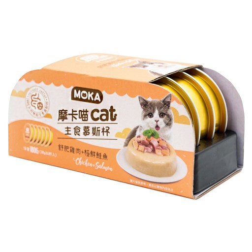MOKA CAT 摩卡喵 cat 主食慕斯杯 6個, 舒肥雞肉 + 極鮮鮭魚, 180g, 1組