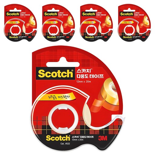 스카치 다용도 테이프 디스펜서 12mm x 20m 522, 투명, 5개