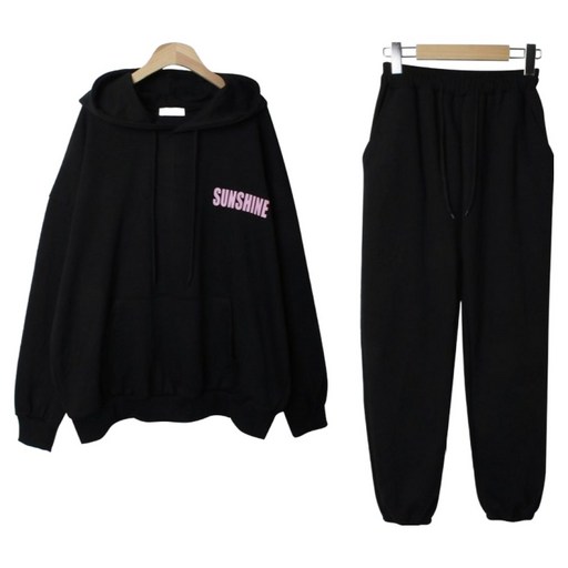 시크블랙 루이벨 선샤인 오버핏 포켓 후드티  조거팬츠 세트 cpset3676k52