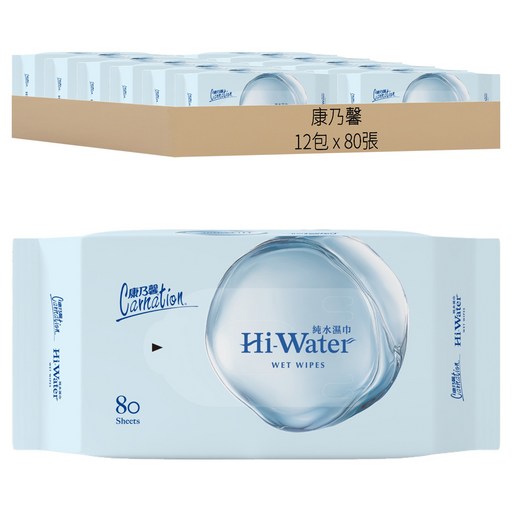 康乃馨 Hi-water 水濕巾 攜帶型, 80張, 12包