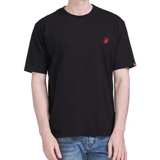 BEVERLY HILLS POLO CLUB 比佛利保羅 男女通用 Timeless 刺繡Logo 透氣圓領短袖T恤 CPS9T00, 黑色