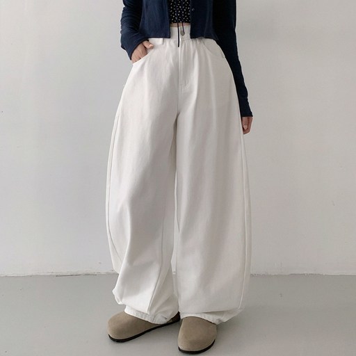 플랜데이 여성용 숏미디움롱 기장 로니 와이드 벌룬핏 팬츠