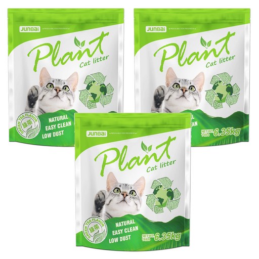 JUNBai Plant Cat litter 輕植系貓砂, 綠茶清香, 6.35kg, 3包