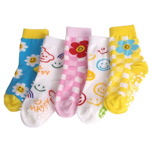 설레발 유아용 데이지체크 중목 양말 5족 세트