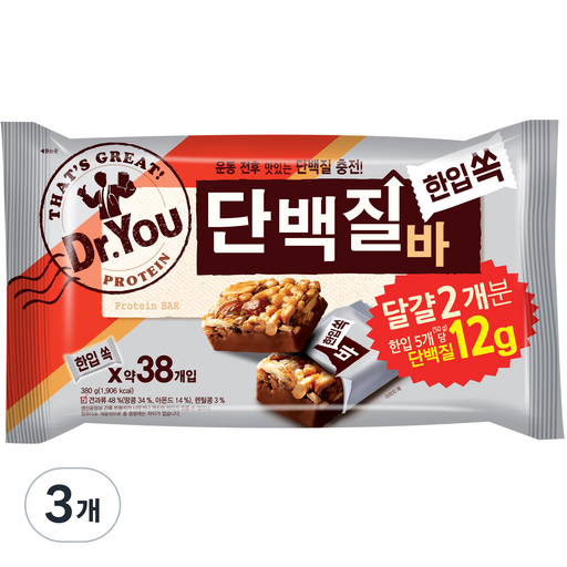 닥터유 한입쏙 단백질바 380g 3개 판매