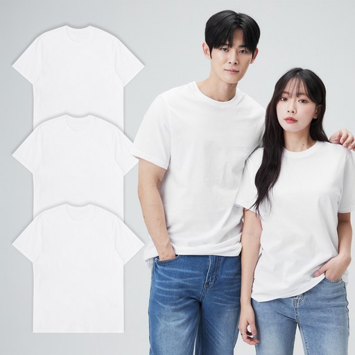BASE ALPHA ESSENTIALS 男女通用 30支圓領短袖T恤 3件組, 白色, 3件