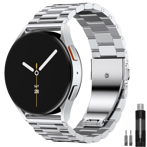 OULUOQI 애플워치 갤럭시워치 호환 메탈 밴드 스트랩 3연 스테인리스 쥬빌레 교체 스트랩  탄성 메탈 밴드, 1개, 실버