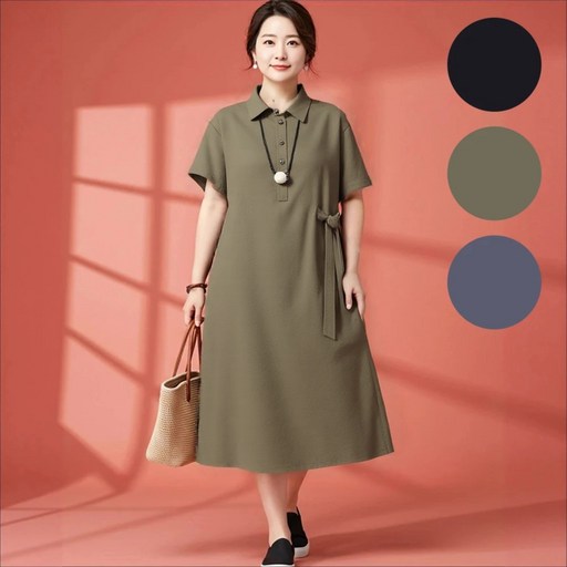 소엘 중년 체형커버 반팔 원피스