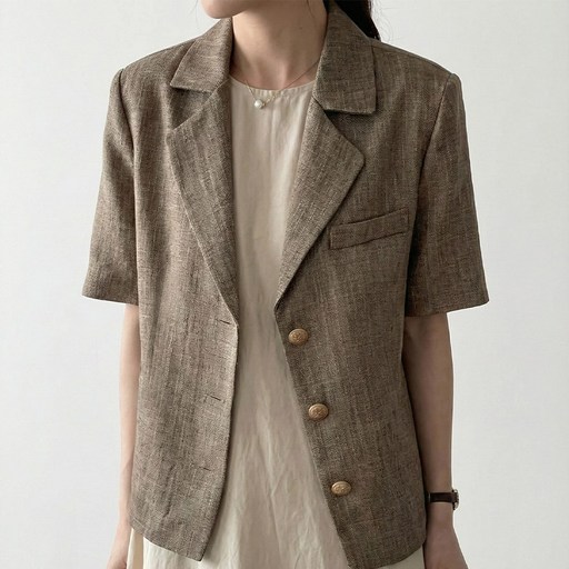 UPPERCUT 자체제작 여성 베이직 린넨라이크 반팔자켓 빅사이즈