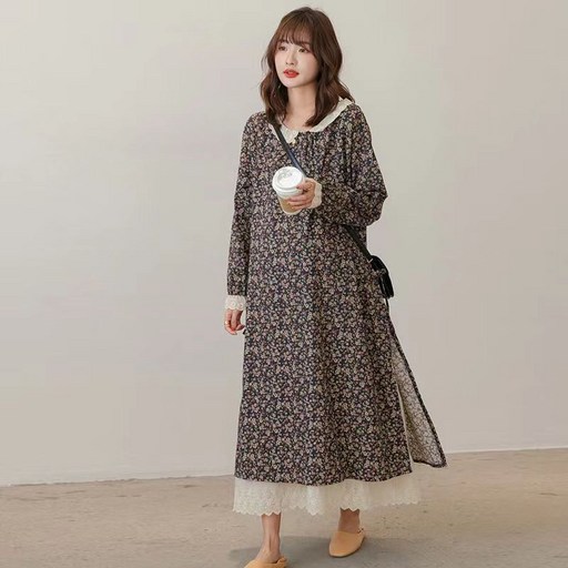 ASURE 문예프린팅 여성 루즈핏 코디 봄여름가을꽃 빅사이즈 긴팔원피스