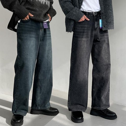 숏,기본,롱S3XL 남자 스판 워싱 와이드 데님 청바지 진청 연청 흑청 블랙진 세미와이드 밴딩 데님 6594