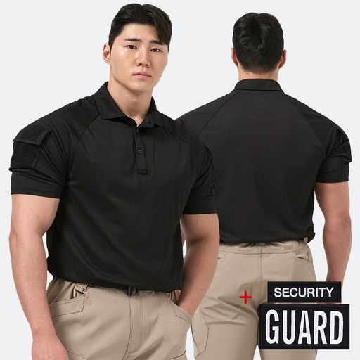 경호 택티컬 셔츠 아머 전술 반팔 카라 티셔츠 + 시큐리티 가드 패치 - 가드 보안 시큐리티 스태프 강철부대 안전