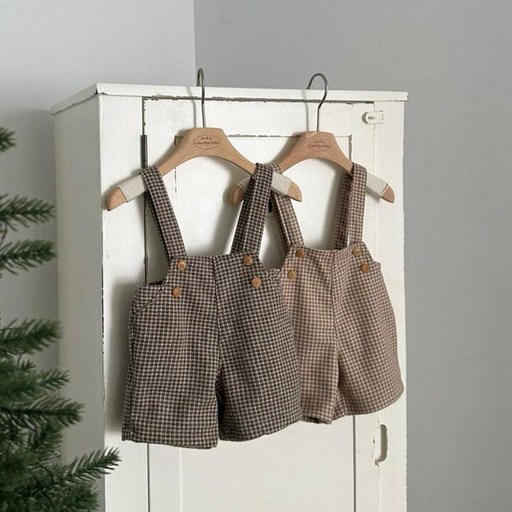 몽베베KC 윈도우체크멜빵팬츠br베이지브라운brS12세XL78세