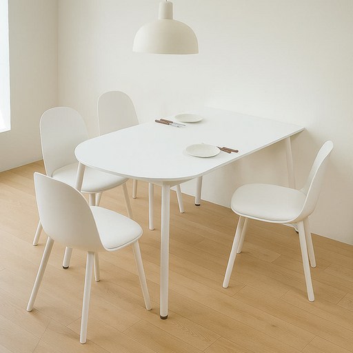 플랫 화이트 반원 카페 테이블 다이닝 원룸 반타원형 식탁