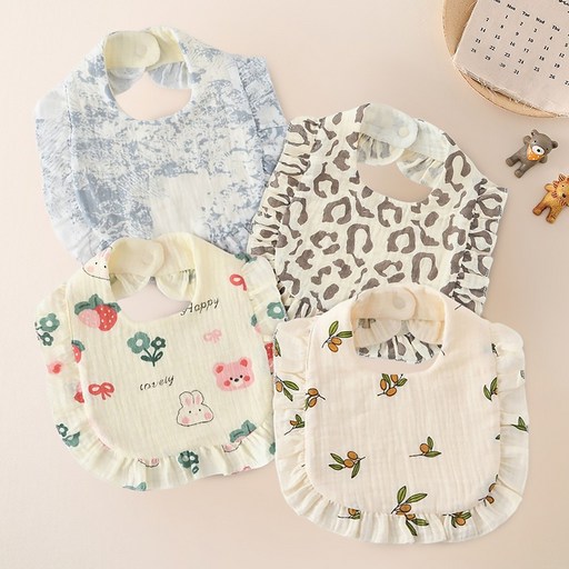 몽실이 순면 거즈 레이스 턱받이 4set