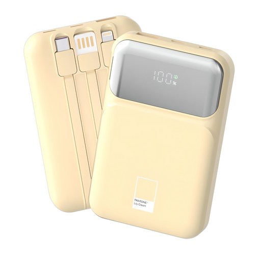 PGB-20 팬톤 PD 22.5W 초고속충전 대용량 케이블 일체형 미러 보조배터리 10000mAh 릴리크림