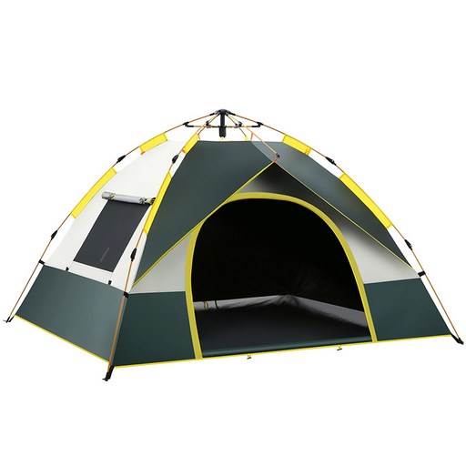 야외 캠핑 텐트 2-3-4명 전자동 텐트 퀵 오픈 선 스크린 캠핑 텐트, 검은 접착제 짙은 녹색