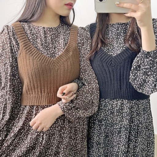 코디세트4477편한 데이트룩 릴리 뷔스티에 기모안감 원피스