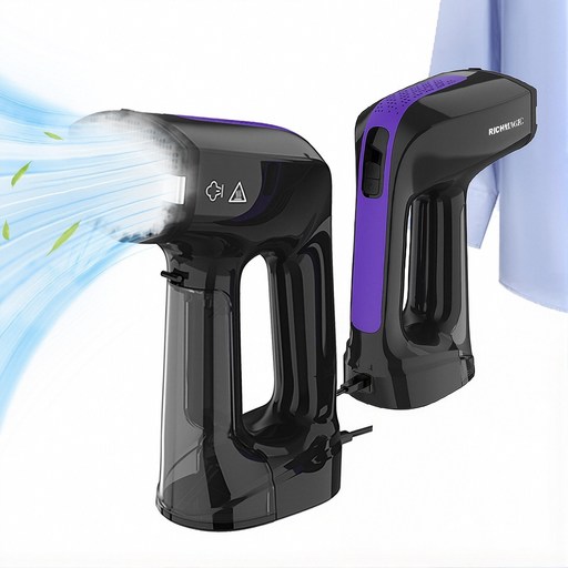 2025년형 RichMagic 진공 흡착식 핸디 스팀 다리미 3단 조절 휴대용 가정용 초경량 신속 예열 살균 진드기습기먼지 제거 200ML 대용량 물통, 자흑색, KY601315