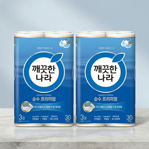 깨끗한나라 순수 프리미엄 더 퍼스트 천연펄프 3겹 고급롤화장지 30m*30개입*1개