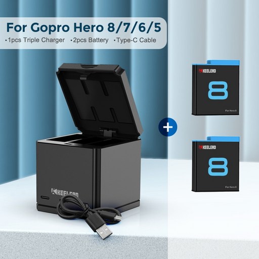 gopro hero 9 8 7 6 5 1750mah 리튬 이온 배터리 용 배터리 충전기 3 방향 고속 충전 케이스 액션 비디오 카메라 액세서리
