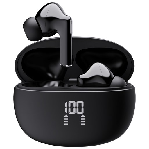 프랑스 톰슨 ENC 노이즈 캔슬링 LED 블루투스 6.0 이어폰 무선 방수, 블랙 TBE201K