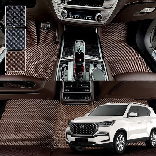 렉스턴 전용 3D 엠보싱 차세대 고무매트 1열2열 세트, 브라운, 3045 렉스턴스포츠