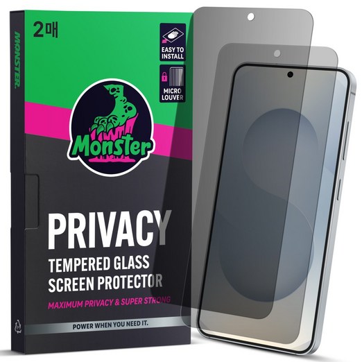 몬스터 사생활보호 슈퍼강력 강화유리 휴대폰 액정보호필름 2매  똥손탈출 부착틀, 1세트