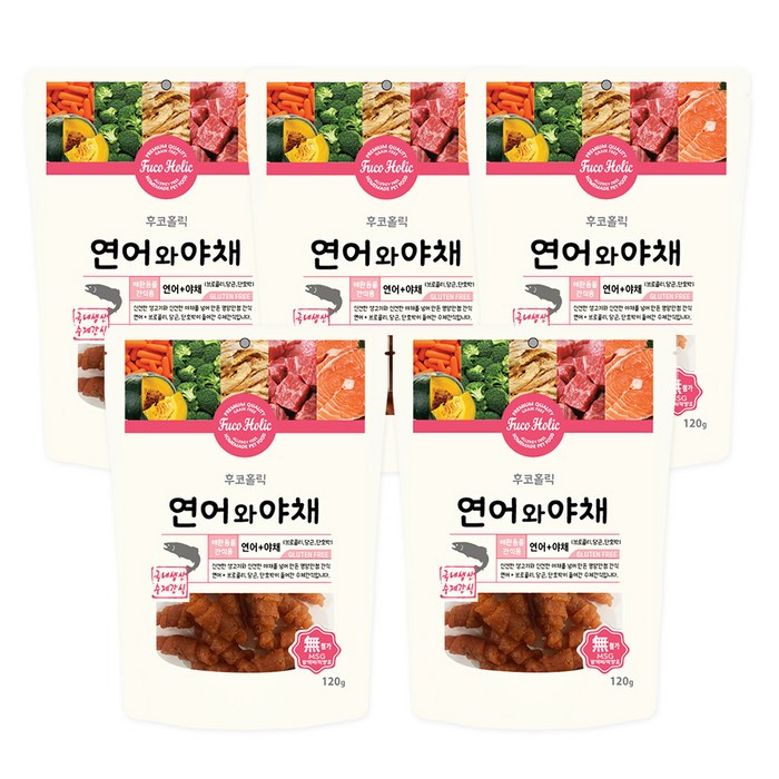 후코홀릭 강아지 간식 120g, 연어 + 야채 혼합맛, 5개 20230731