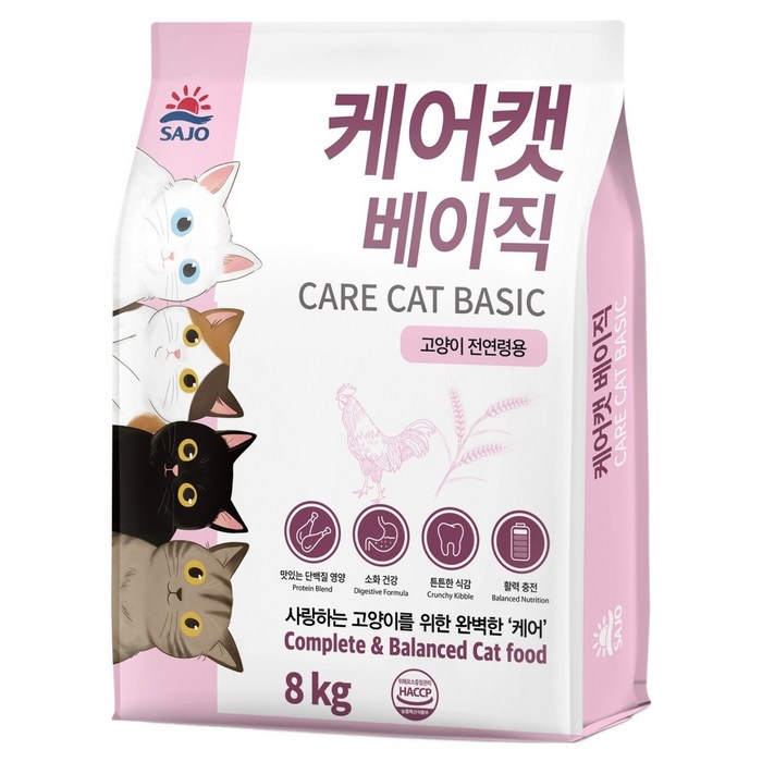사조동아원 케어캣 고양이 베이직 올라이프 사료, 8kg, 1개, 닭