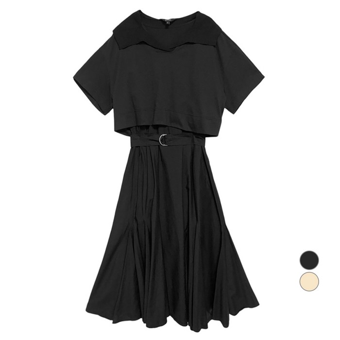 온앤온 여성용 2in1 니트카라 티셔츠 민소매 절개 원피스 세트