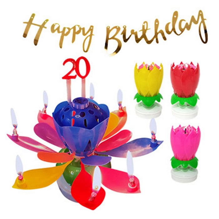 쁘띠마인 연꽃 생일초 4p  생일 가랜드 세트, 멀티컬러생일초, 랜덤발송가랜드, 1세트