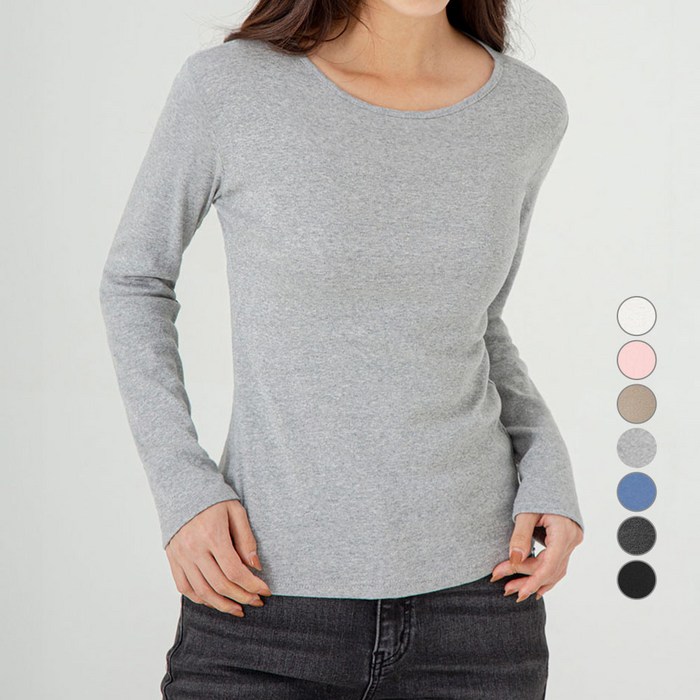 캐럿 여성용 데일리 슬림핏 긴팔 립 티셔츠