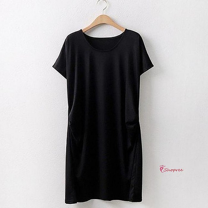 원피스 라운드 셔링 국산 여름 빅사이즈 무지 30대 검정 반팔 캐주얼 블루 블랙 면원피스jkl063