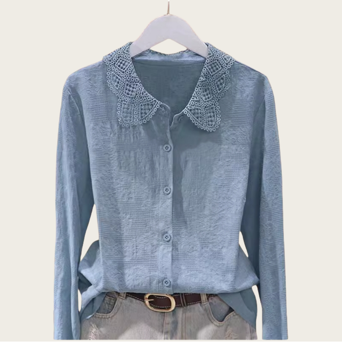 쌍천 레이스 카라 순면 반팔   블라우스 티셔츠