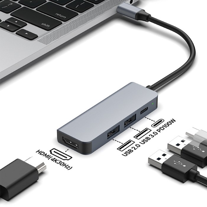 4in1 USBC타입 100W 멀티 허브 노트북 맥북 포트 확장 HDMI 4K, 1개, 단품