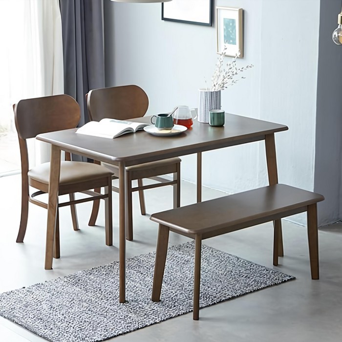 베스트리빙 캔버라 버터 4인용 원목 식탁세트테이블세트의자2개원목벤치의자1개 방문설치 2colors, 모카브라운