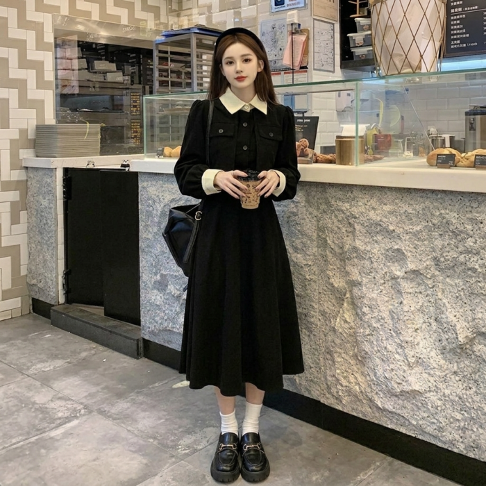 스타일닥터 여성 롱 원피스 패션 카라넥 긴팔 캐주얼 원피스 셔츠원피스 봄가을