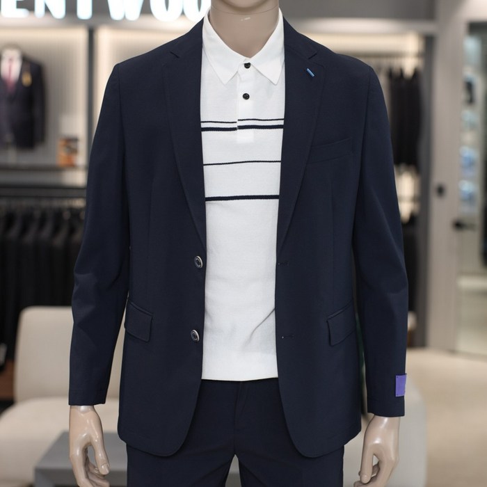 코오롱 브렌우드 여름 자켓 구김없는 마이 셋업 써커 네이비