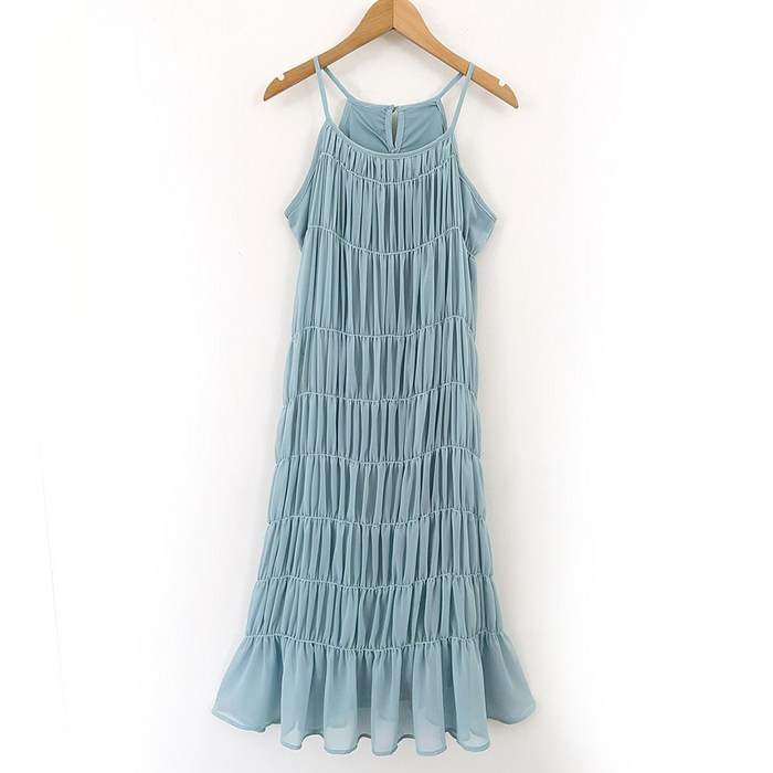 SML사이즈 여성 휴양지 쉬폰 홀터넥 롱 원피스 빅사이즈 나시 민소매
