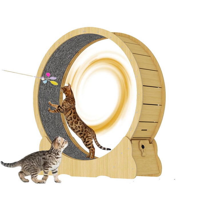 PawJoy 캣휠 다기능 고양이캣휠 무소음 고캣휠 DIY 캣휠 추천 안전하고 재미 있는고양이, 원목 캣휠, 가정용/실내용 고양이 운동기구