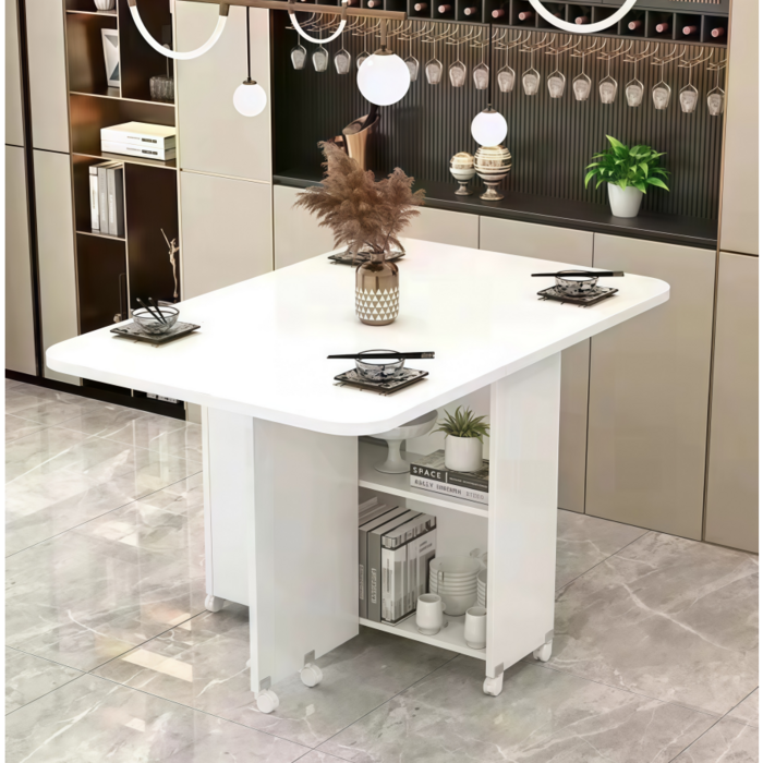 가정용 휴대용 식탁 다기능 수납 식탁 테이블  4인용 식탁 확장형 접이식 식탁 흰색