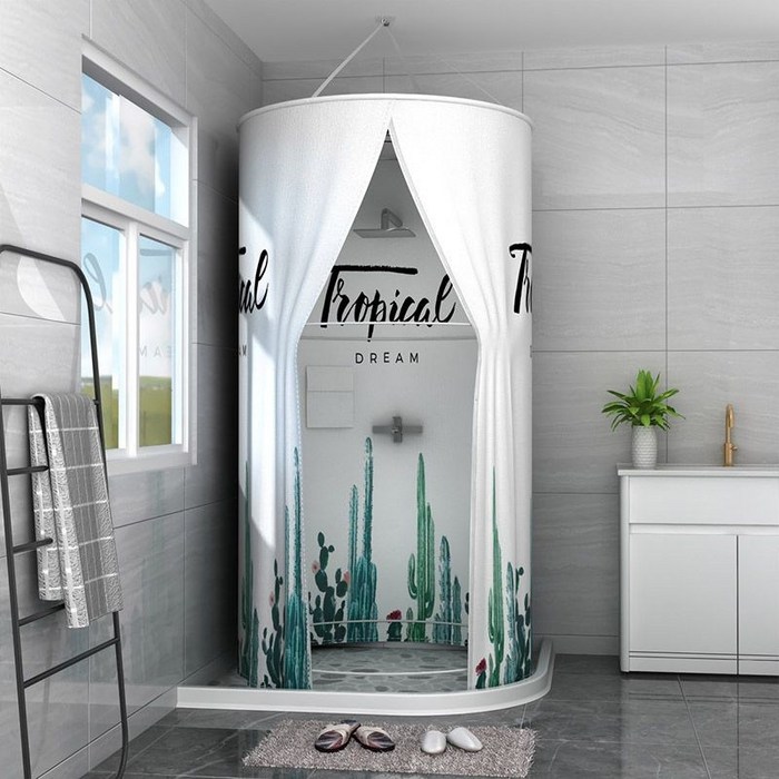 욕조파티션 원형 화장실 욕실 가림막 보온 샤워 커튼 방수 박스 부스 봉 욕조 패브릭, I  라지 지름 …