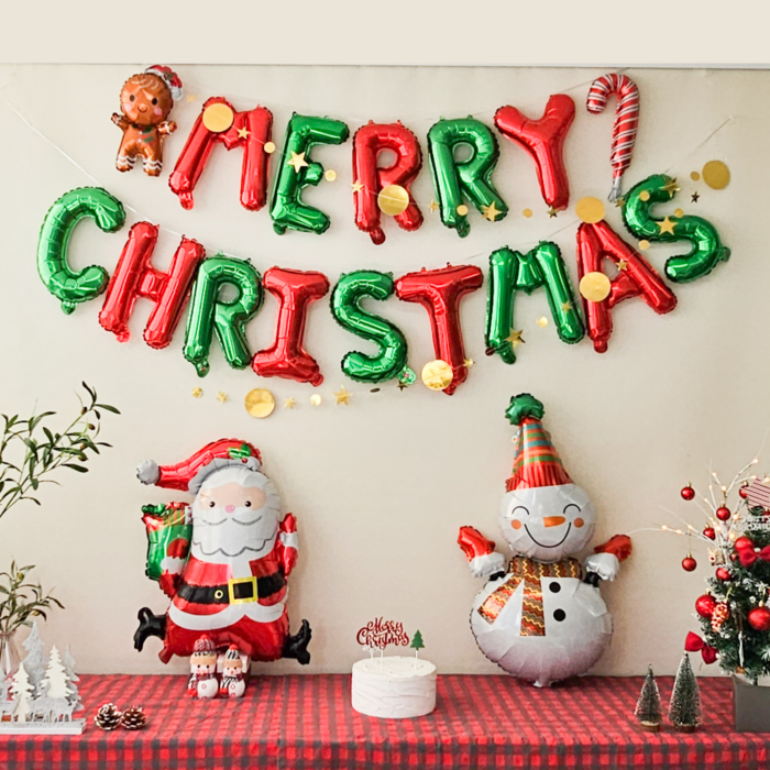 크리스마스 풍선 파티 장식 세트 가랜드 도트별, 알파벳세트+산타+눈사람