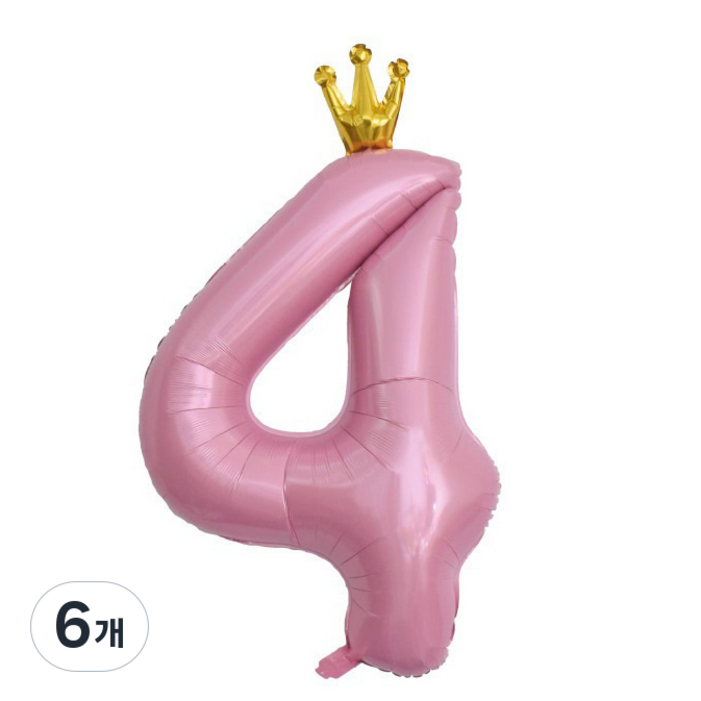 이자벨홈 생일파티 왕관 숫자 풍선 4 초대형, 핑크, 6개