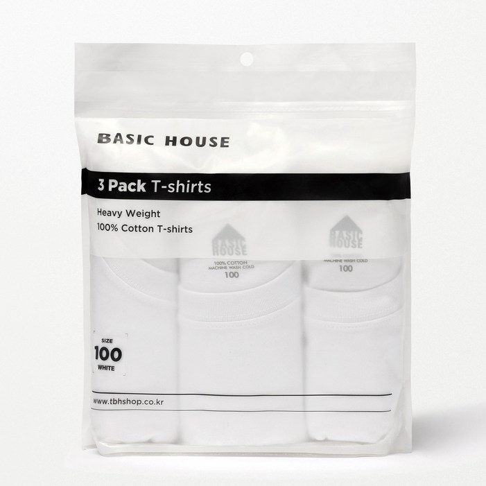 베이직하우스 순면 헤비웨이트 반팔 티셔츠 3P