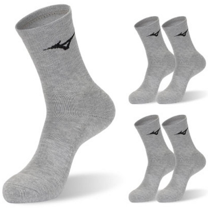미즈노 컴피트 더블 쿠션 크루 스포츠 양말, 그레이, 5개