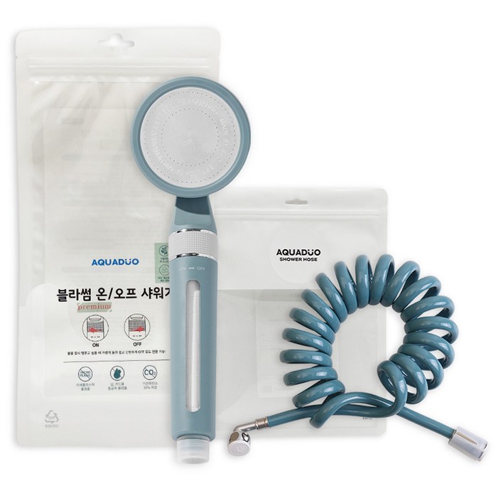 아쿠아듀오 프리미엄 블라썸 온오프 필터샤워기  스프링호스 3m 세트, 1개, 하와이안 블루
