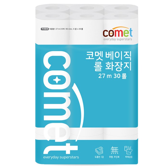 코멧 베이직 3겹 롤화장지 27m