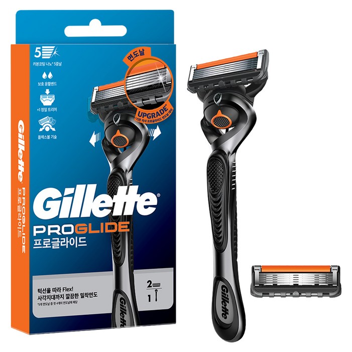 질레트 정품 프로글라이드 매뉴얼 핸들 + 면도날 2p 세트